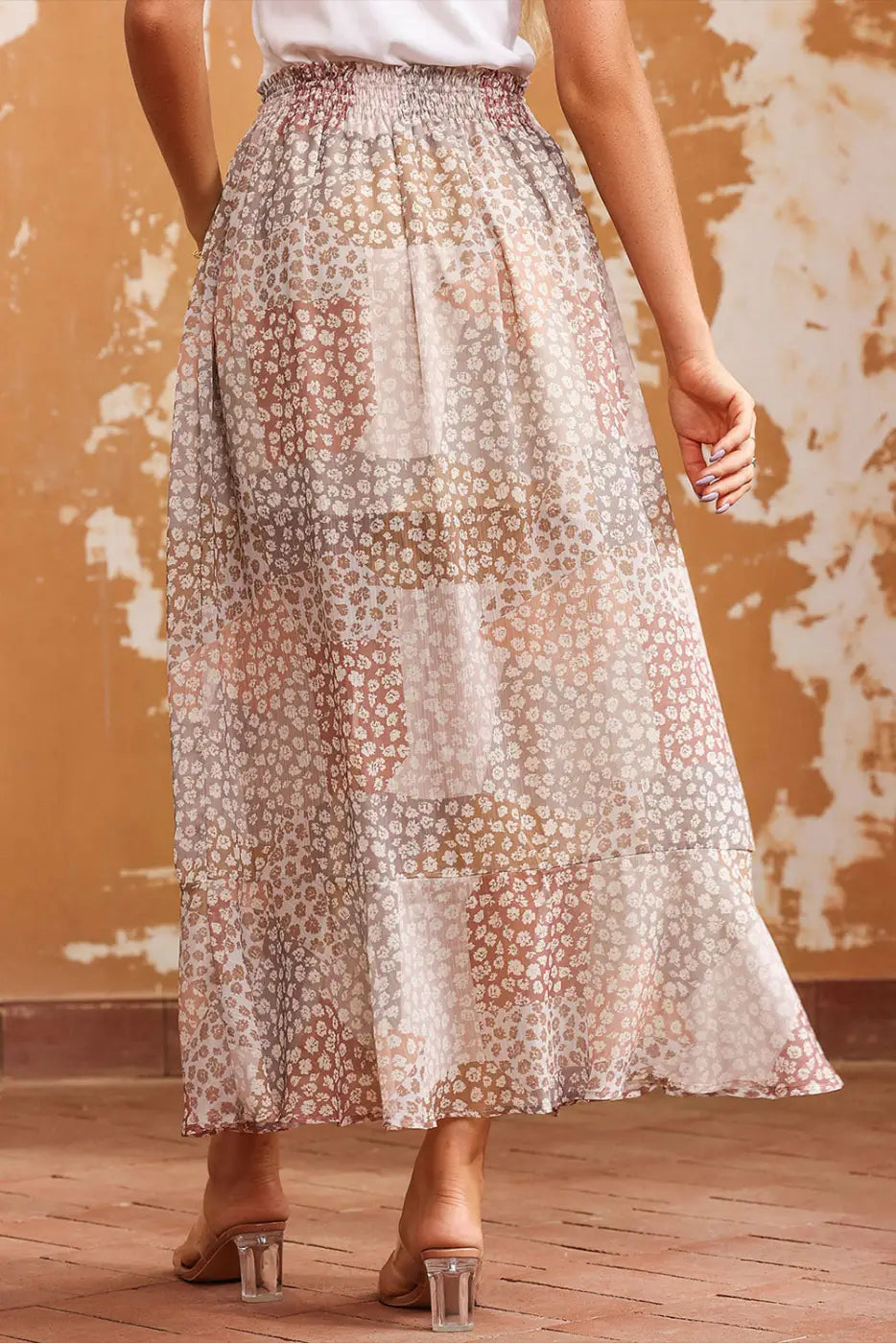 Apricot boho floral maxi skirt - skirts