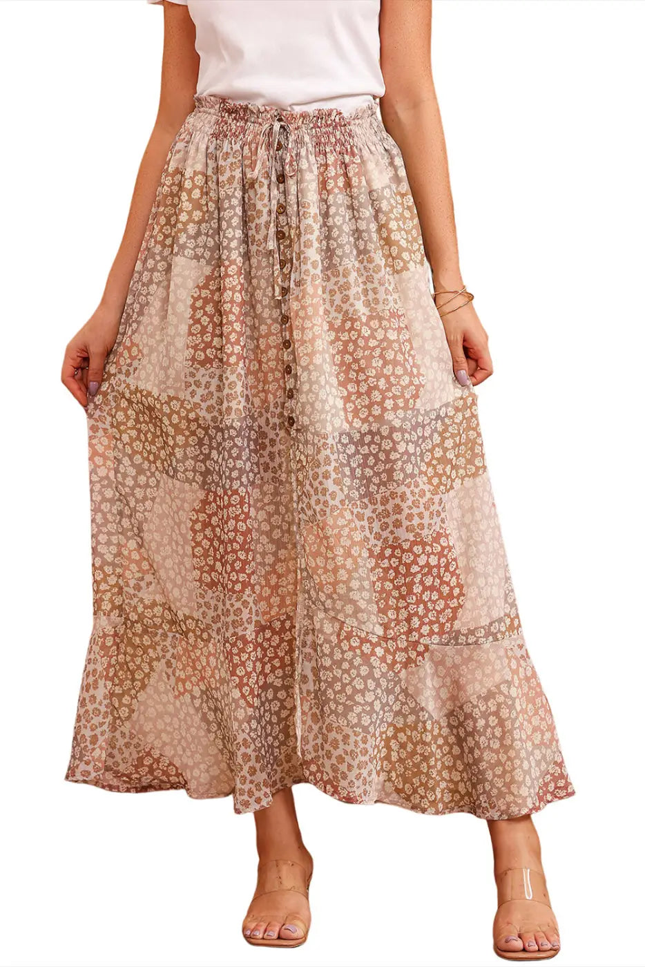 Apricot boho floral maxi skirt - skirts