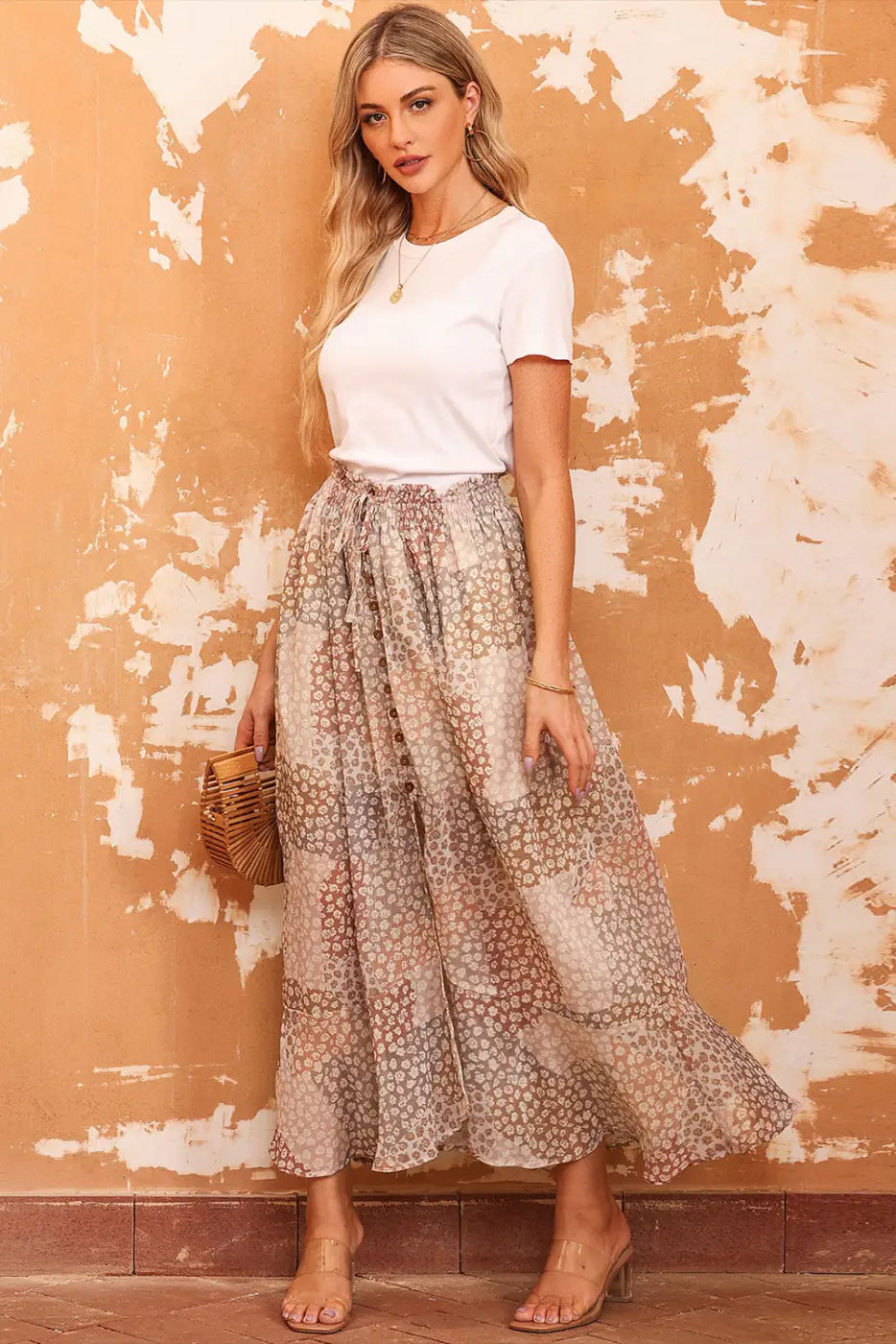 Apricot boho floral maxi skirt - skirts