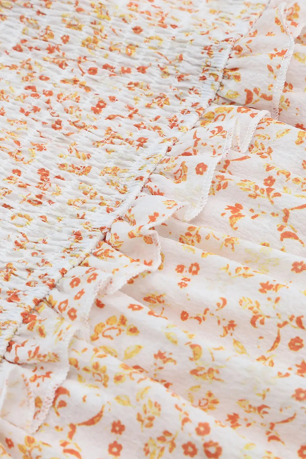 Apricot boho floral smocked puff sleeve mini dress - dresses
