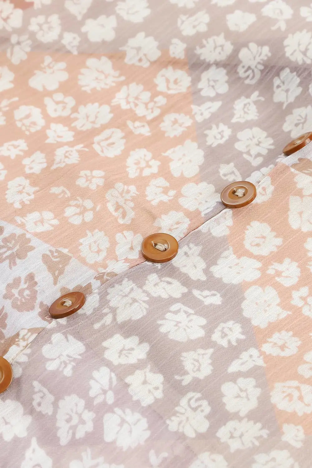 Apricot boho flower print smocked waist button slit maxi