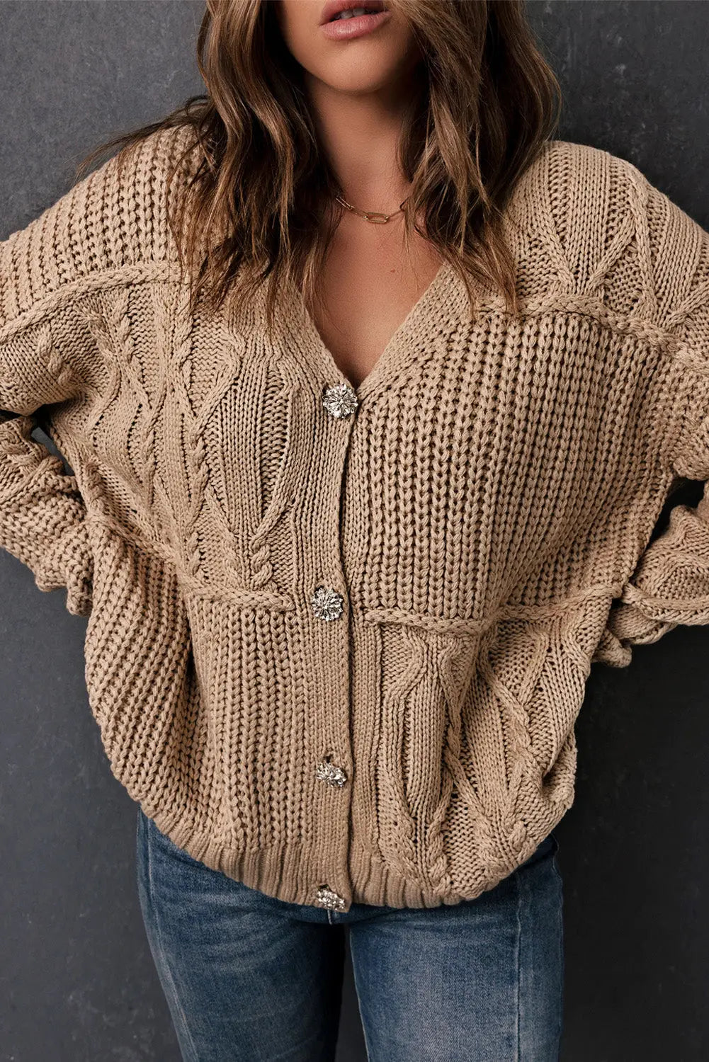 Apricot buttons front patterned texture knit cardigan - sweaters & cardigans
