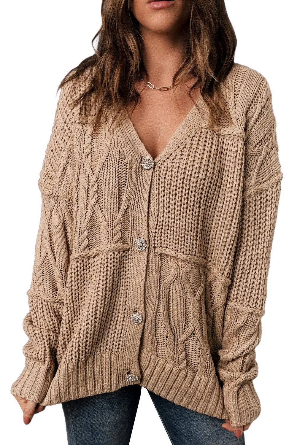 Apricot buttons front patterned texture knit cardigan - sweaters & cardigans