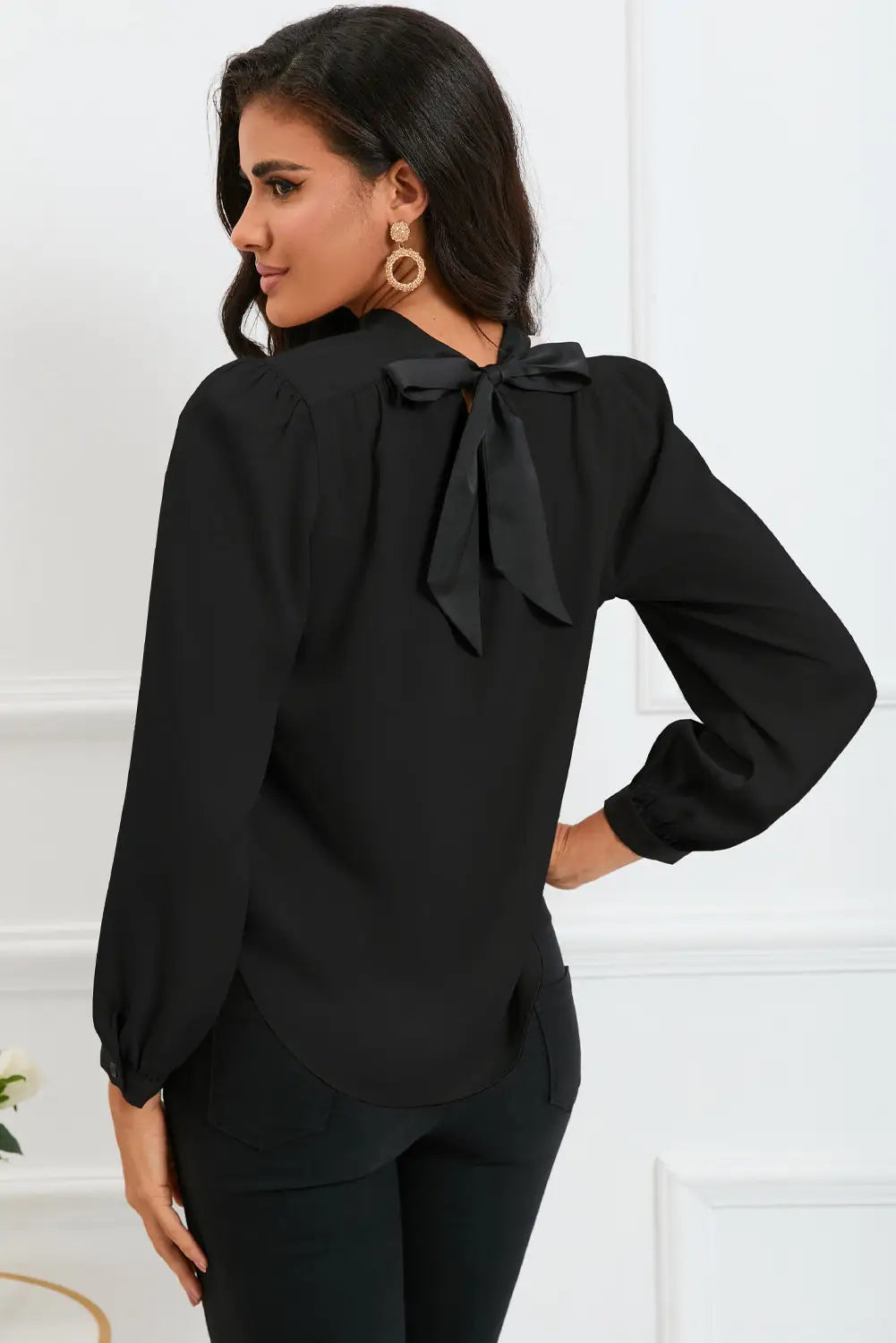 Apricot color block bow back mock neck blouse - blouses & shirts