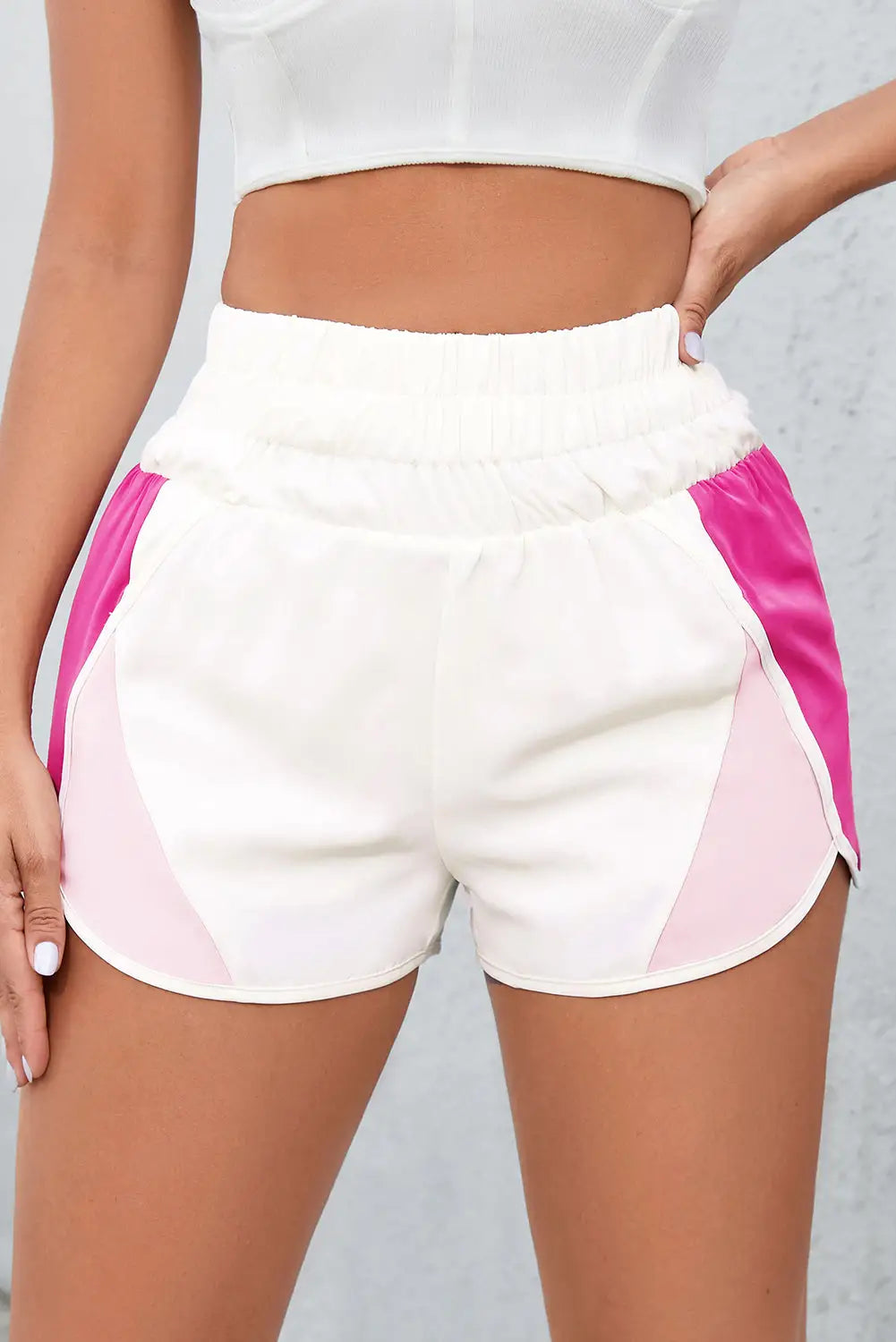 Apricot color block split high waist shorts - pink / s /