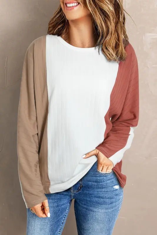 Apricot colorblock dolman knit top - long sleeve tops