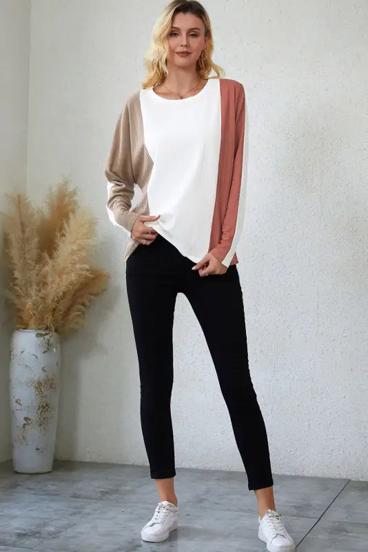 Apricot colorblock dolman knit top - long sleeve tops