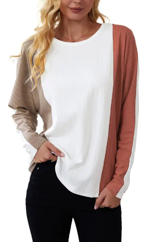 Apricot colorblock dolman knit top - long sleeve tops