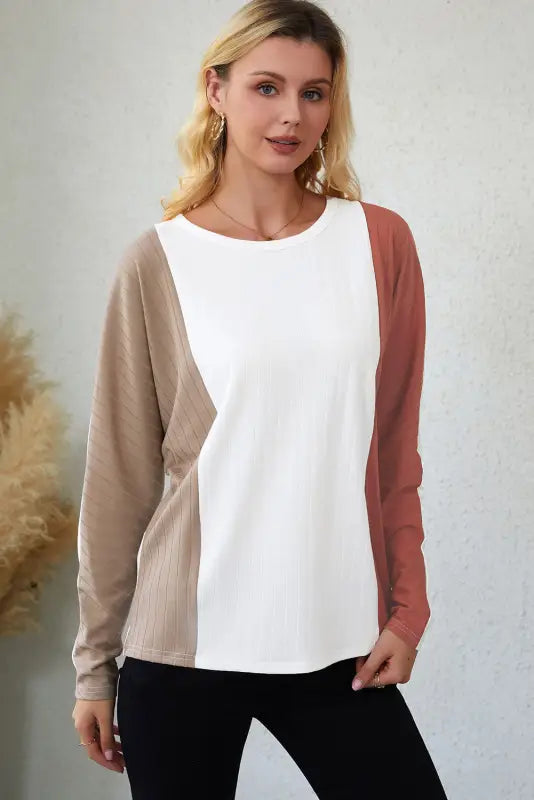 Apricot colorblock dolman knit top - s / 95% polyester + 5% elastane - long sleeve tops