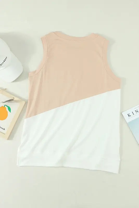 Apricot crew neck colorblock tank top - tops