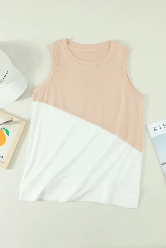 Apricot crew neck colorblock tank top - tops