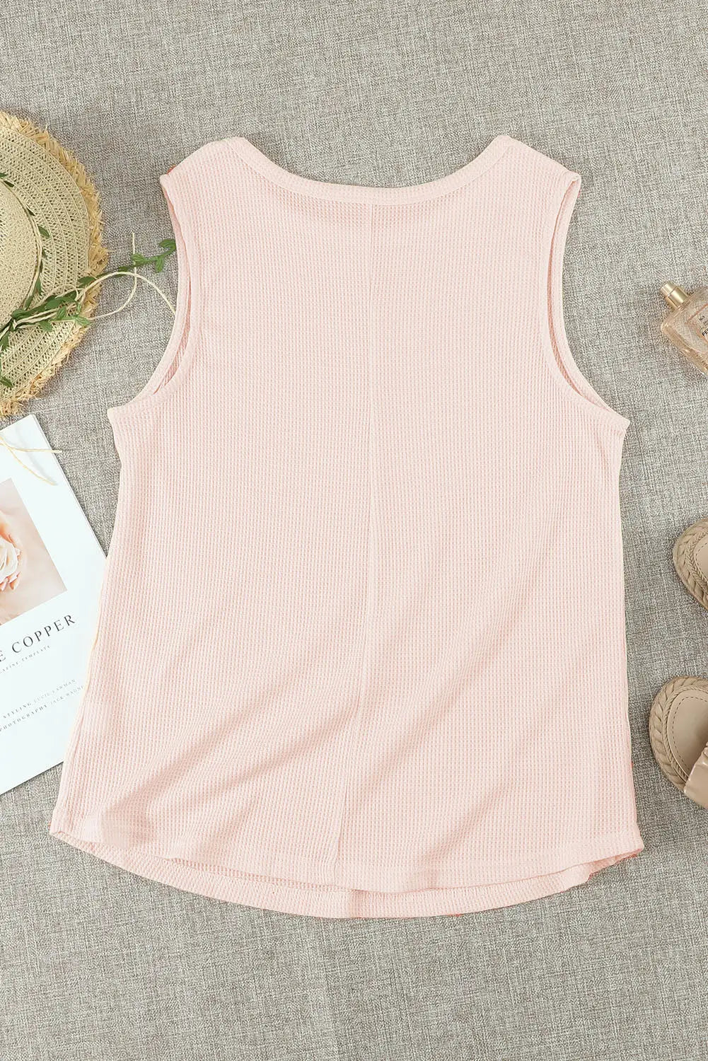 Apricot crew neck waffle tank top - tops