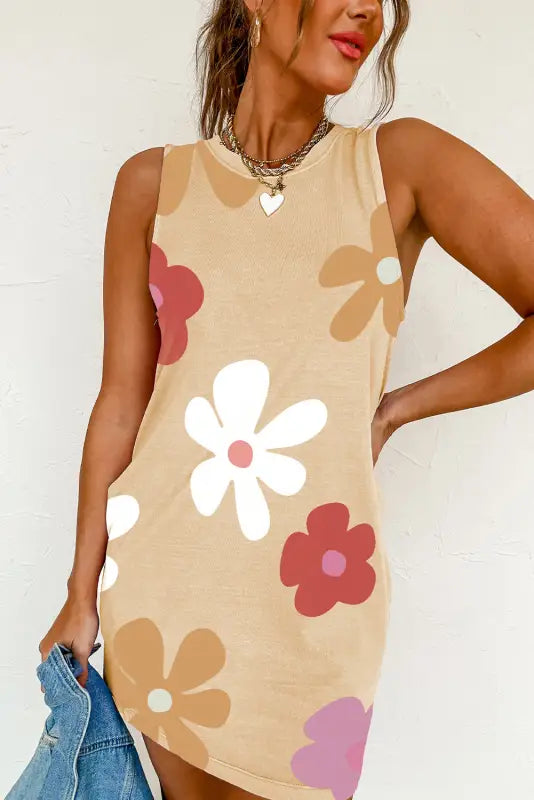 Apricot daisy floral tank dress - mini dresses