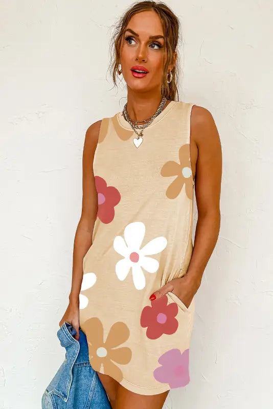 Apricot daisy floral tank dress - mini dresses