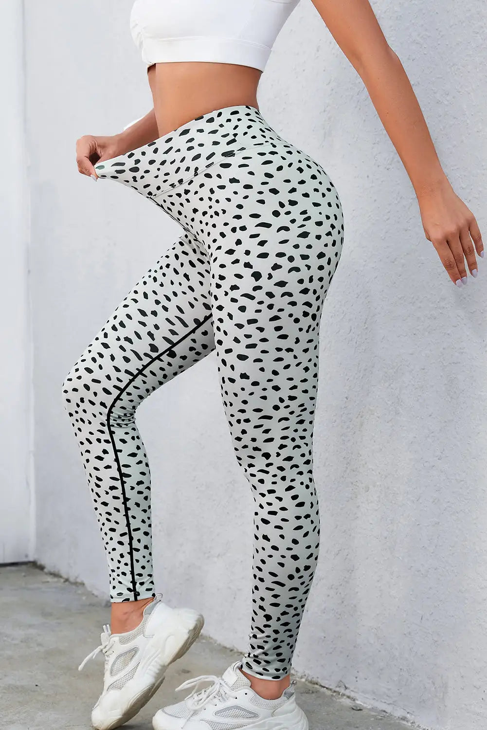 Apricot dalmatian spots printed stretchy high waist leggings
