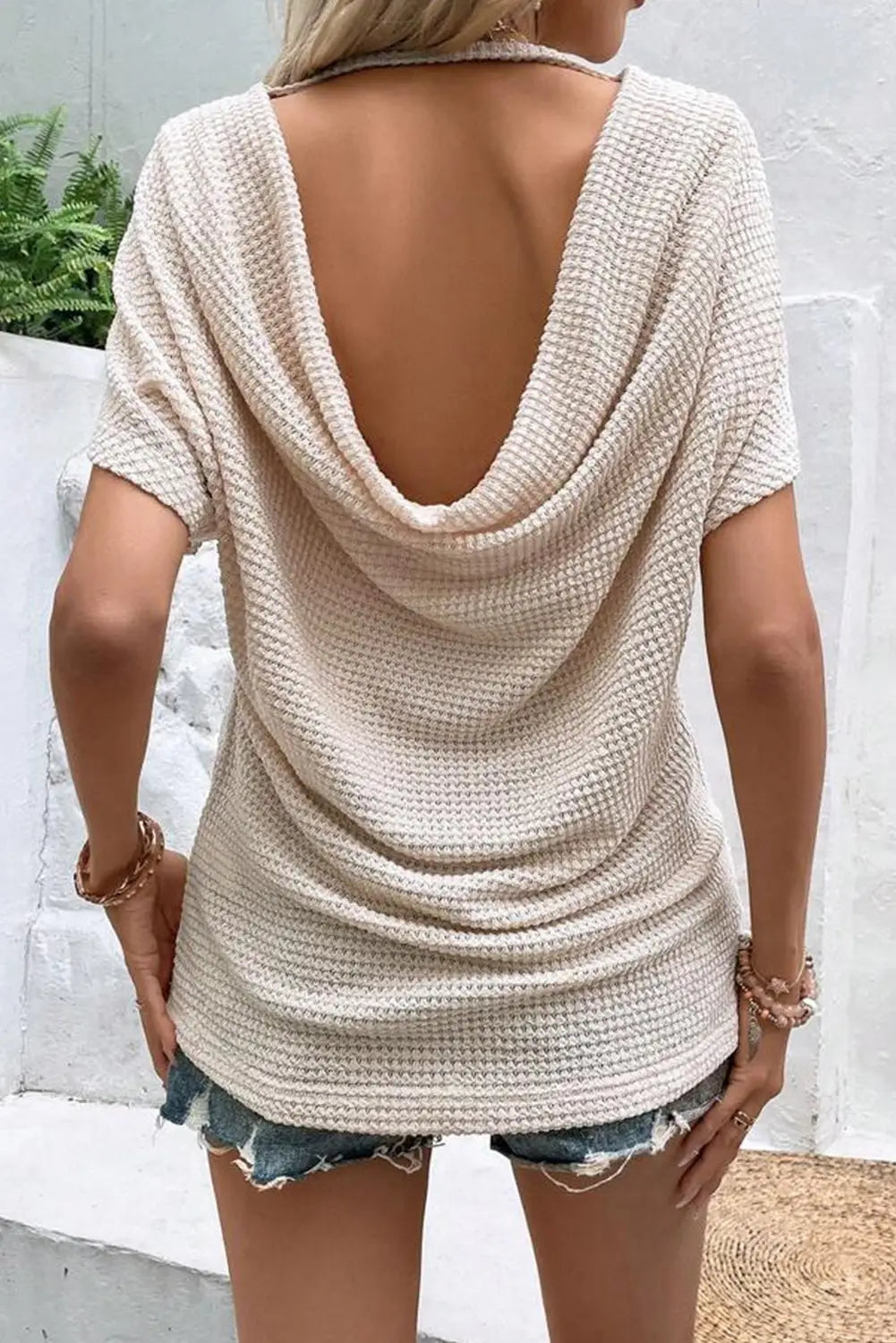 Apricot draped open back textured tee - tops & tees