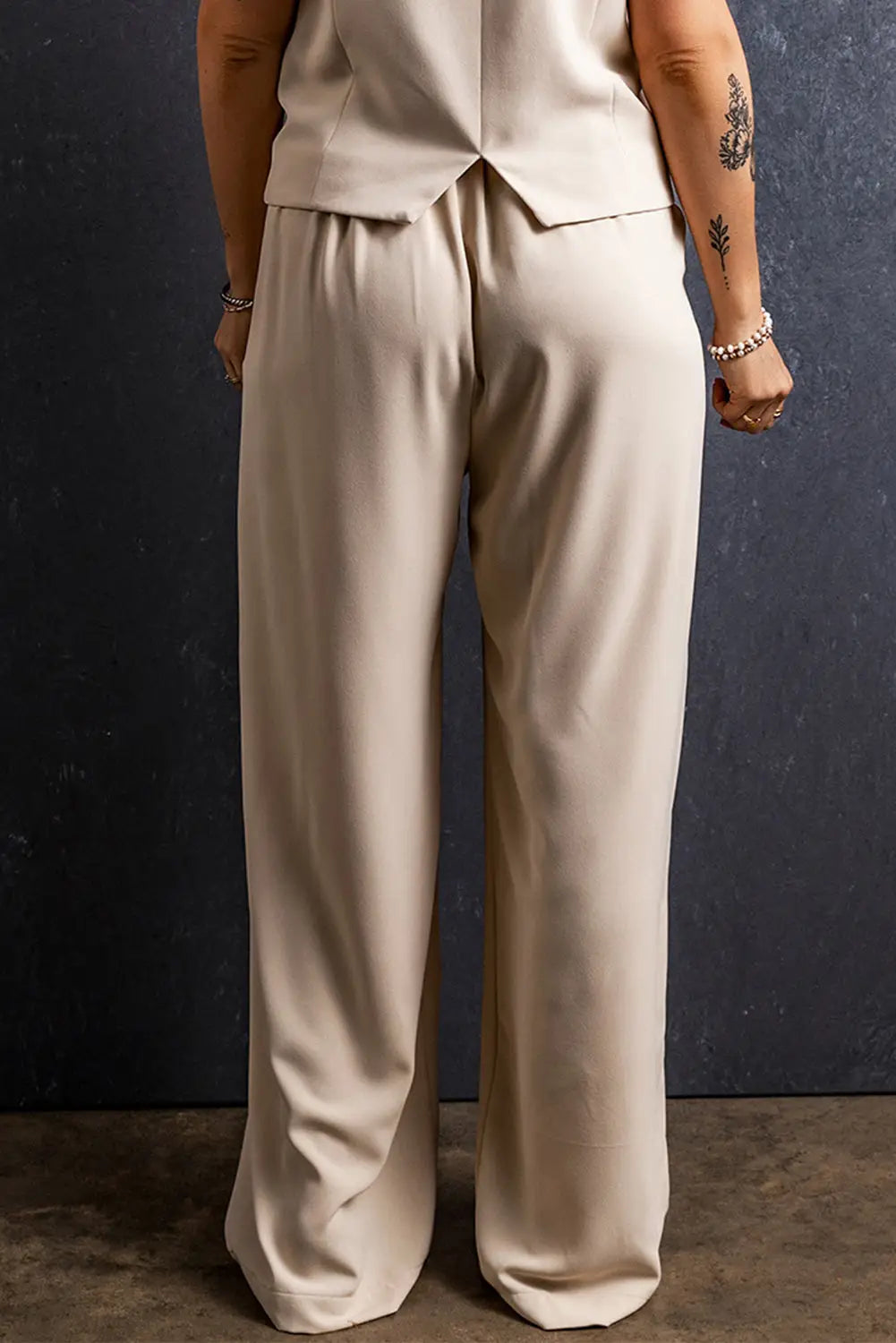 Apricot elastic waist pleated wide leg pants - smart trousers