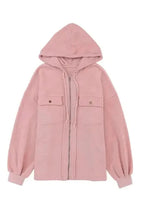 Apricot Flap Pocket Drawstring Hood Zip Up Jacket - Fashionfitz