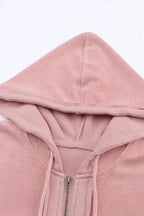 Apricot Flap Pocket Drawstring Hood Zip Up Jacket - Fashionfitz