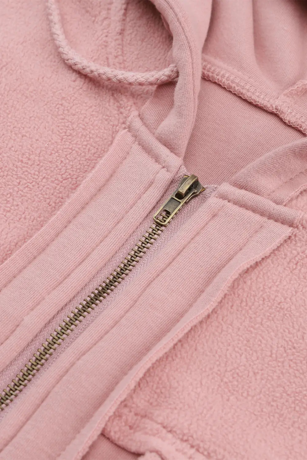 Apricot flap pocket drawstring hood zip up jacket -