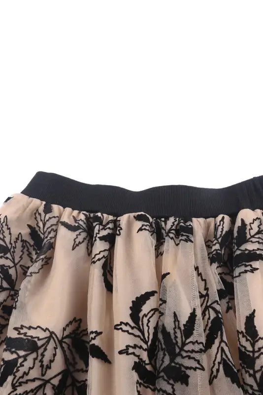 Apricot floral leaves embroidered high waist maxi skirt - skirts