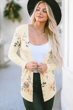 Apricot Floral Ribbed Knit Slim Fit Cardigan - Fashionfitz
