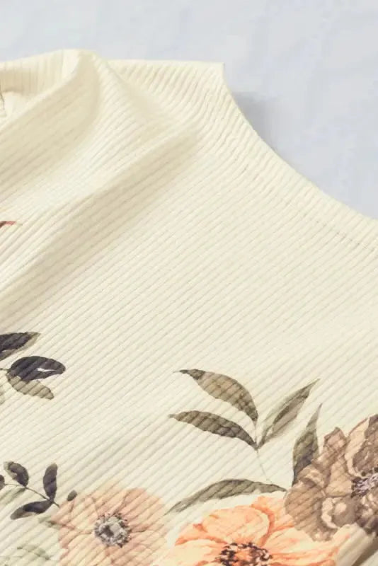 Apricot Floral Ribbed Knit Slim Fit Cardigan - Fashionfitz