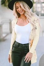 Apricot Floral Ribbed Knit Slim Fit Cardigan - Fashionfitz