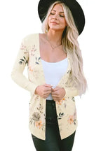 Apricot Floral Ribbed Knit Slim Fit Cardigan - Fashionfitz