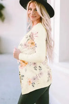 Apricot Floral Ribbed Knit Slim Fit Cardigan - Fashionfitz