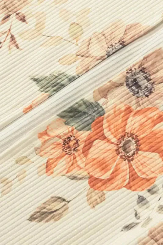 Apricot Floral Ribbed Knit Slim Fit Cardigan - Fashionfitz