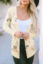 Apricot Floral Ribbed Knit Slim Fit Cardigan - Fashionfitz