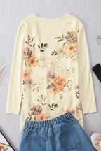 Apricot Floral Ribbed Knit Slim Fit Cardigan - Fashionfitz