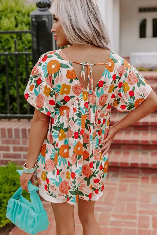 Apricot floral tied back blouse - tops/blouses & shirts