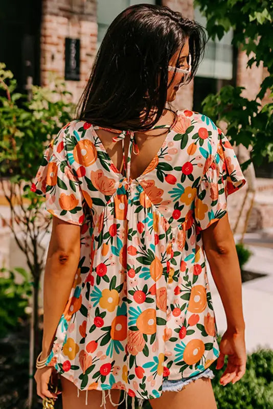 Apricot floral tied back blouse - tops/blouses & shirts