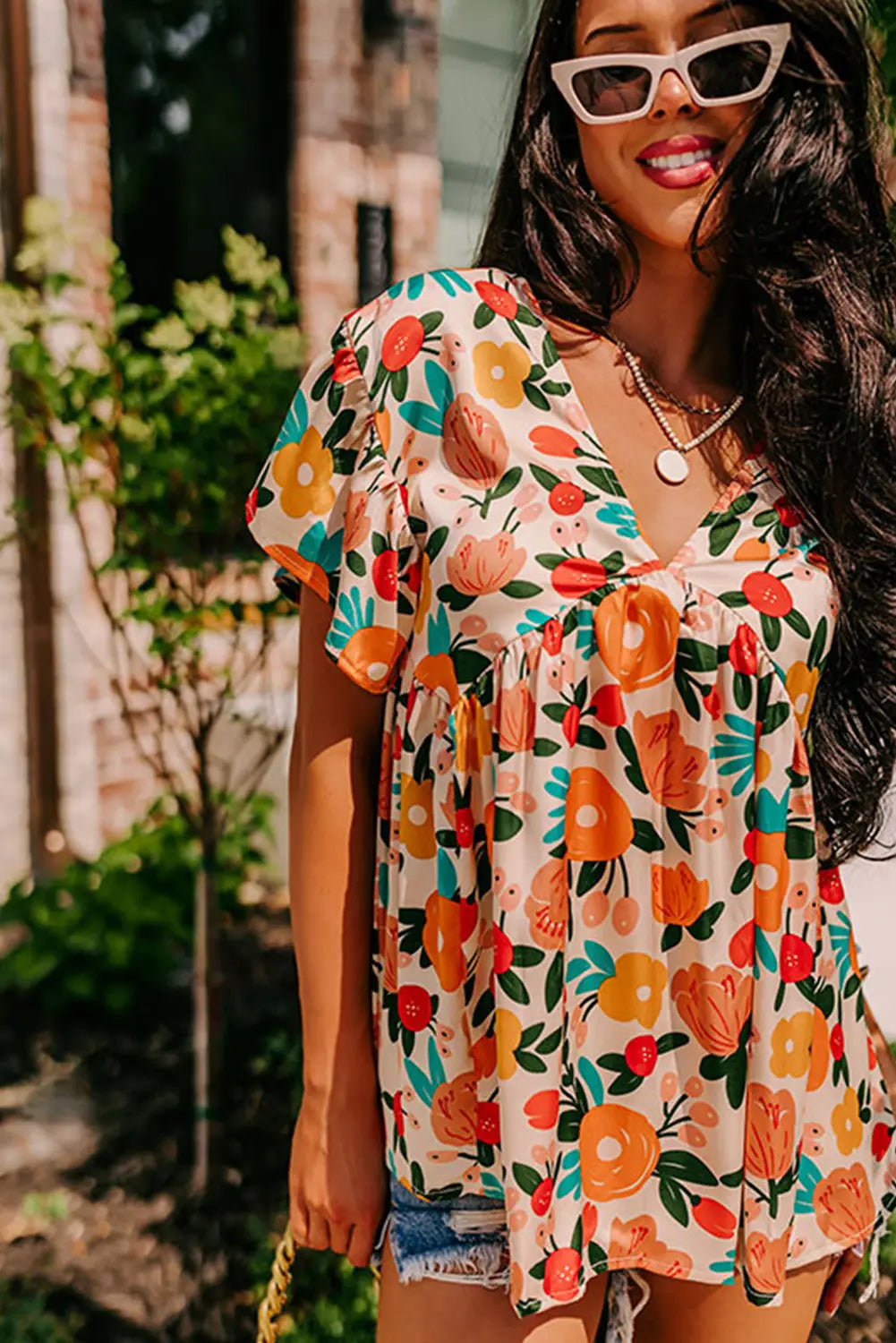 Apricot floral tied back blouse - tops/blouses & shirts