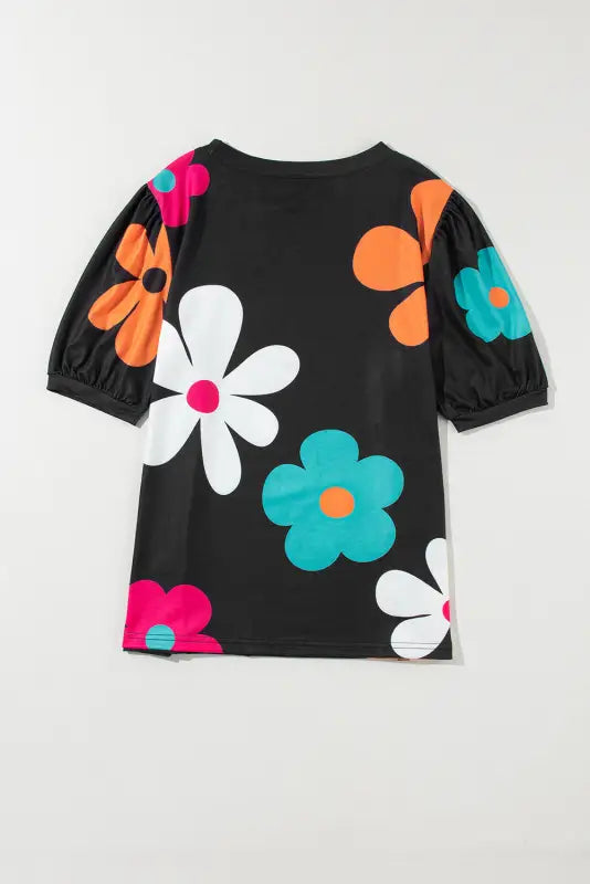 Apricot flower print bubble sleeve tee