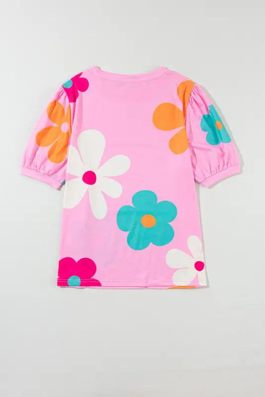 Apricot flower print bubble sleeve tee