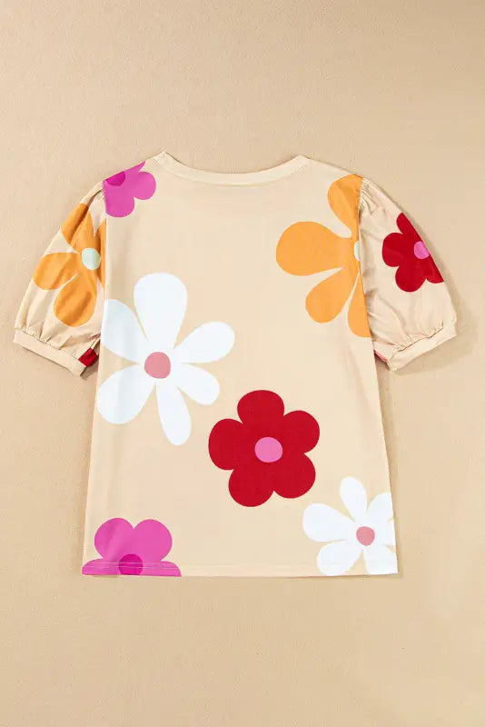 Apricot flower print bubble sleeve tee