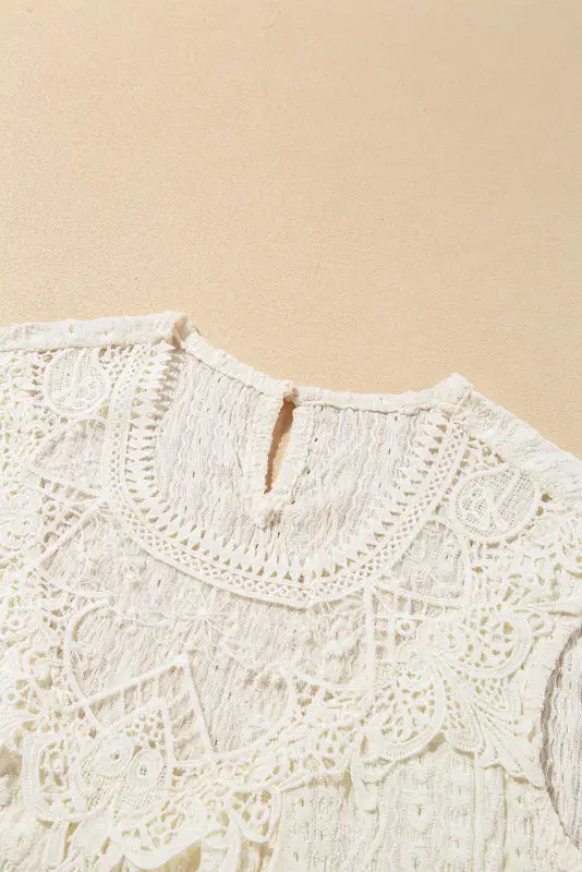 Apricot guipure lace crochet keyhole back tank top - tops