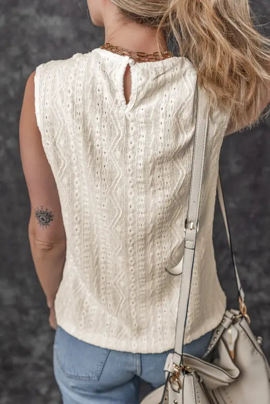 Apricot guipure lace crochet keyhole back tank top - tops