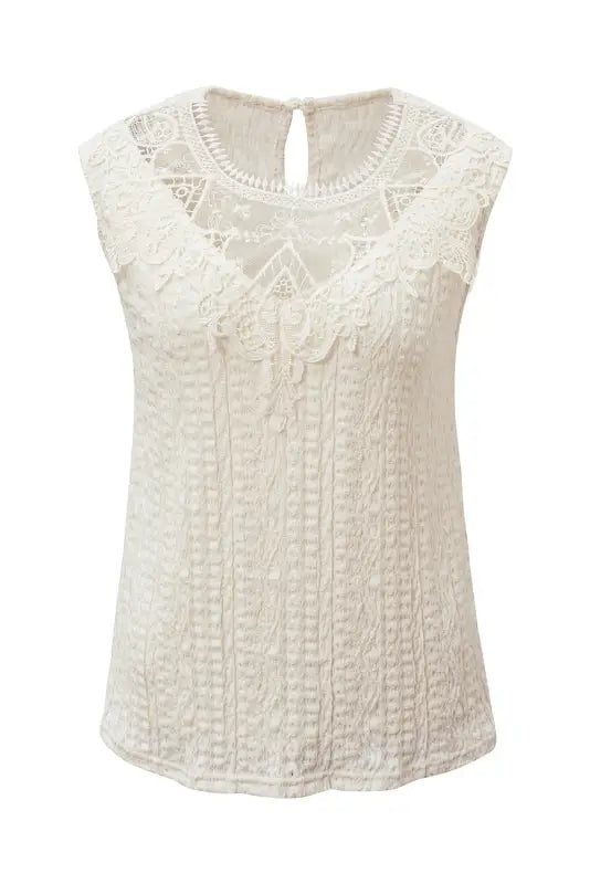 Apricot guipure lace crochet keyhole back tank top - tops