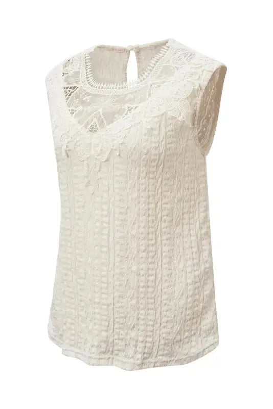 Apricot Guipure Lace Crochet Keyhole Back Tank Top - Fashionfitz