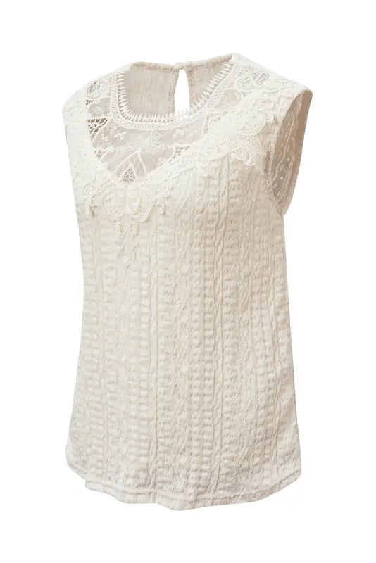 Apricot guipure lace crochet keyhole back tank top - tops