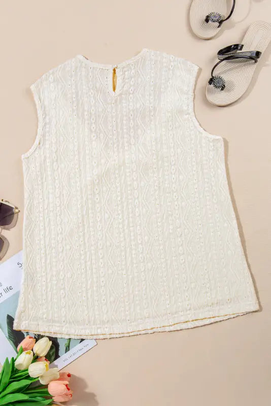 Apricot guipure lace crochet keyhole back tank top - tops