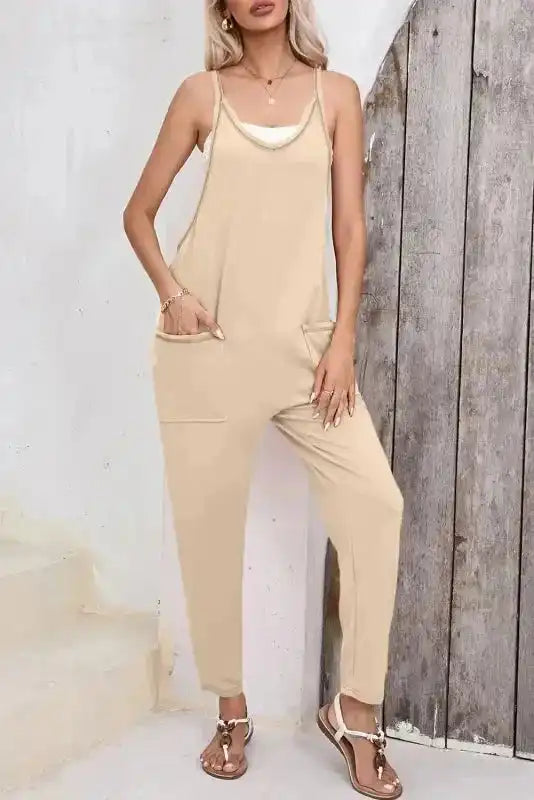 Apricot harem pants wide leg jumpsuit front view — Fashionfitz UK