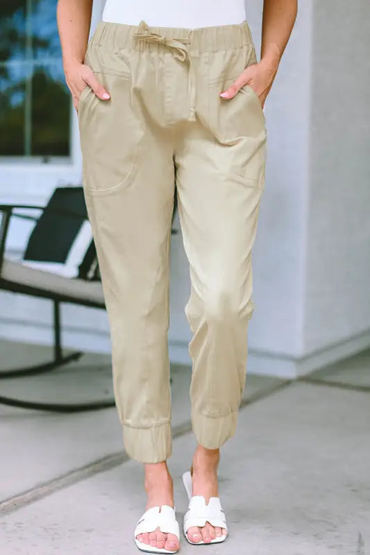 Apricot high waist drawstring pocketed pants - 10 / 98% cotton + 2% elastane - cargo