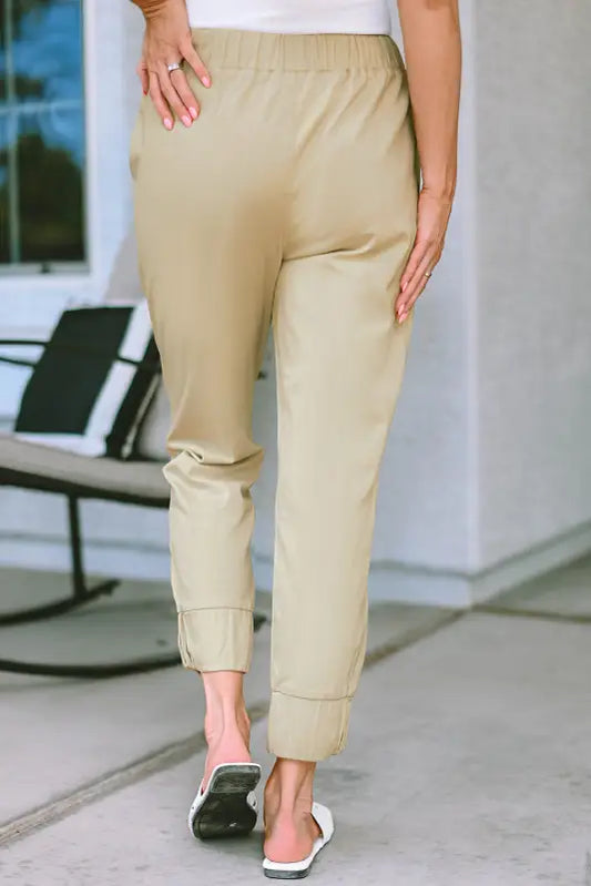 Apricot high waist drawstring pocketed pants - cargo