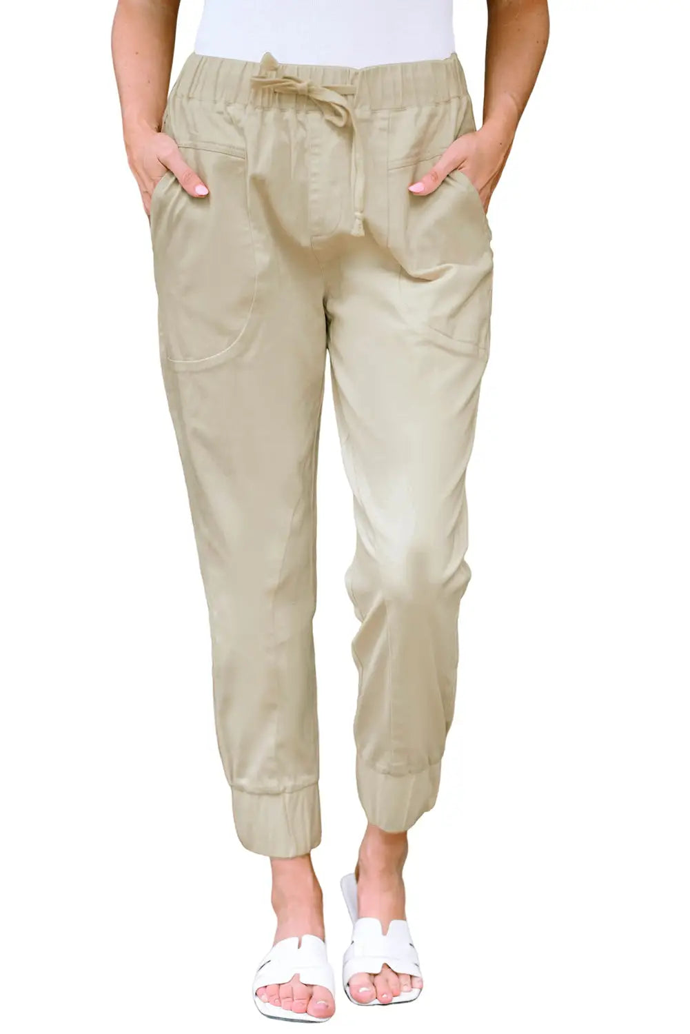 Apricot high waist drawstring pocketed pants - bottoms