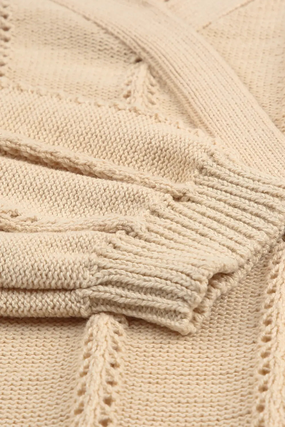 Apricot hollow out v neck pullover sweater - tops